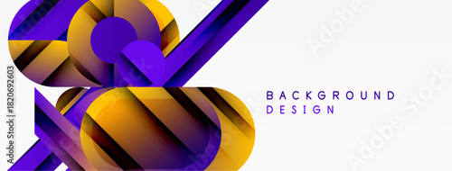 Abstract design features layered ribbons, vibrant purple, gold hues. Modern aesthetic, clean lines, dynamic composition. Suitable background element.