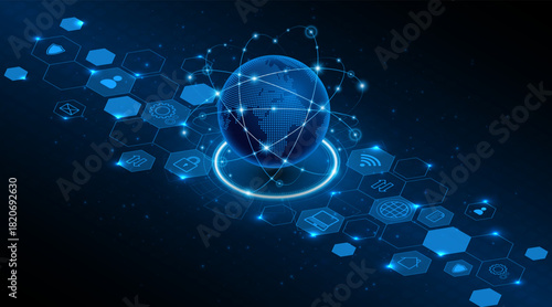 Global connection network background. World map. High-speed internet technology concept or fast wireless data transmission. modern internet network connection technology background	