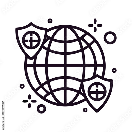 Cybersecurity icon safeguard your digital world with globe and shield icons for robust online protection