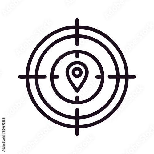 A minimalist location target icon with concentric circles and a map pin in the center, creating a simple and modern design