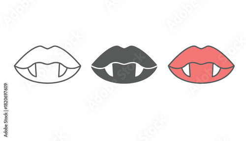 Stylized vampire lips with fangs in three distinct design variations