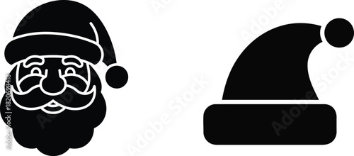 Santa claus face and santa hat black silhouette vector illustration
