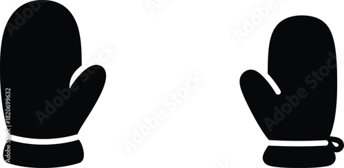 Pair of winter mittens black silhouette on white background vector illustration