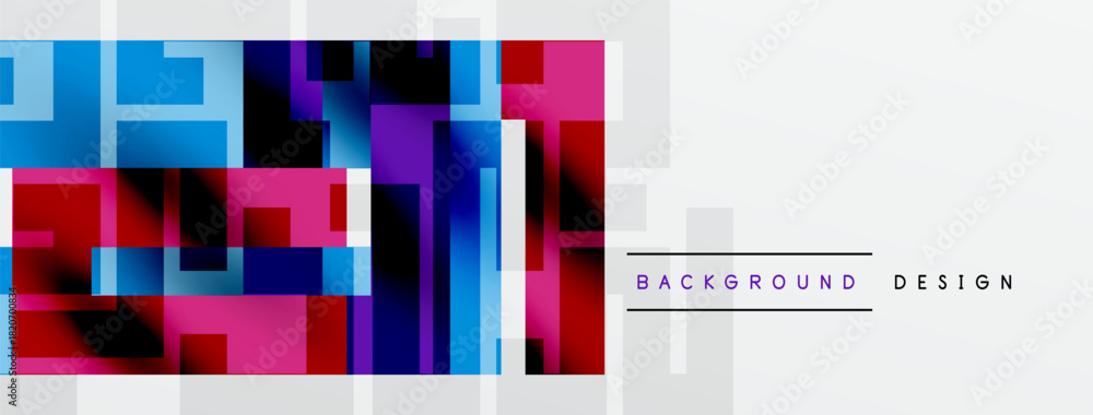 Fototapeta premium Abstract geometric pattern. Vivid colors blend, creating modern background. Squares, rectangles form dynamic composition. Clean design elements present.