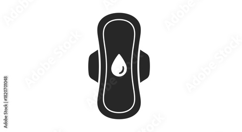 Feminine hygiene product for menstruation advertising or educational use black and white menstrual pad with a drop for healthcare topics, Generative AI.