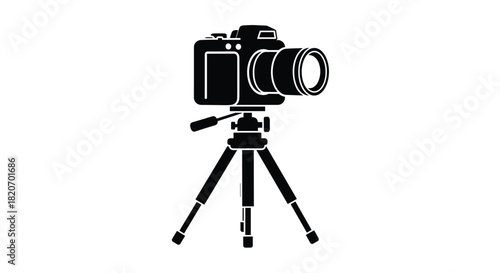 Sleek black camera on a tripod ready for professional photography and videography projects perfect for showcasing your creative vision and technical expertise, Generative AI.