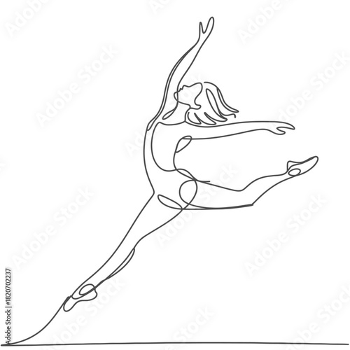 Elegant dancer in mid leap with flowing lines and graceful pose