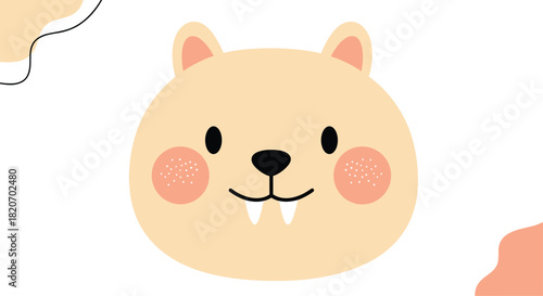 An adorable and simple kawaii-style illustration of a hamster or rodent face with rosy cheeks and tiny fangs on a minimal background.