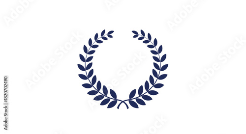 A simple and elegant solid dark blue laurel wreath icon representing victory honor and achievement on a clean white background.