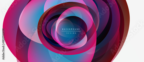 Abstract circular layers, vibrant colors blend. Modern design, dynamic composition, smooth gradients create visual interest.