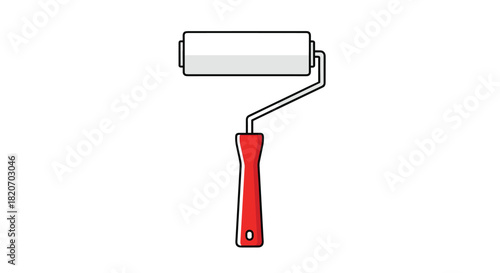 A simple and clean cartoon illustration of a paint roller with a red handle and a fresh white roller head on a plain background.