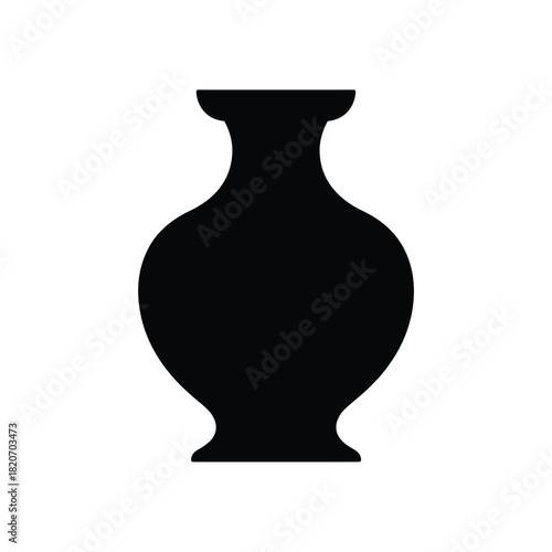 Simple black silhouette of a classic vase on white background