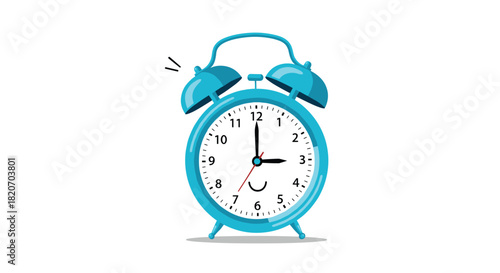 A cheerful blue twin-bell alarm clock with a cute smiling face is ringing to wake someone up at three o'clock in this illustration.