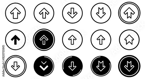 Collection of up down arrow direction sign symbols navigation vector graphic design elements illustration set