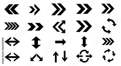 Collection of arrow direction signs forward backward up down left right rotation navigation pointers design set vector