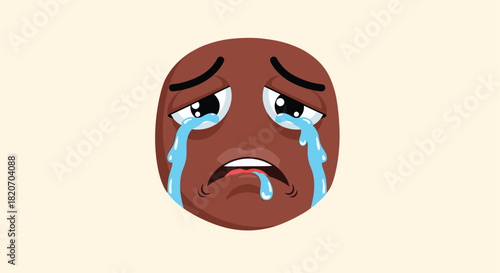 An emoji or emoticon character with a dark skin tone is shown crying uncontrollably with streams of tears and a sad expression.