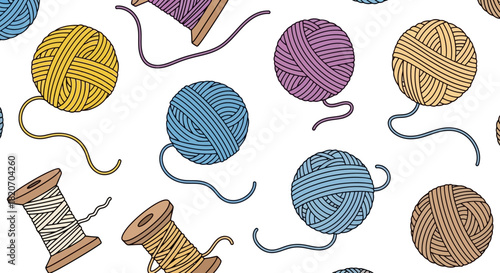 Seamless Pattern of Colorful Yarn Balls for Crafts and Sewing Projects