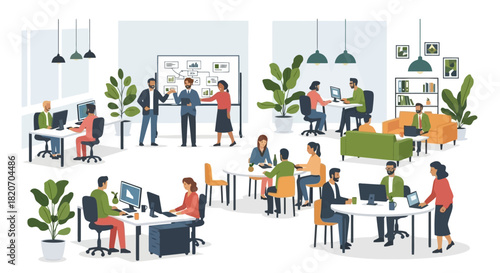 Modern Office Environment Collaboration, Technology, and Teamwork in a Contemporary Workspace