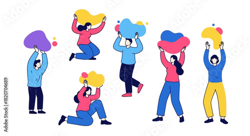 People Holding Colorful Abstract Shapes A Creative Illustration of Ideas, Concepts, and Teamwork