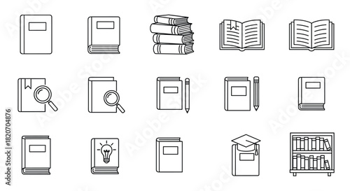 Unlock Knowledge with This Collection of Book Icons for Education Libraries and Publishing Projects Perfect for a Modern and Academic Design Aesthetic, Generative AI