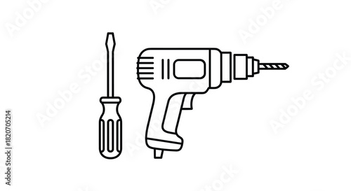 Get it done with these hand tools screwdriver and drill perfect for DIY projects home improvement and construction illustrations and designs, Generative AI