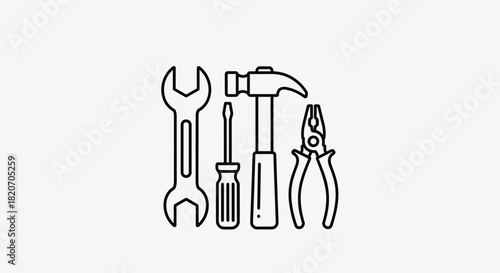Essential home repair tools for DIY projects and maintenance perfect for handyman services featuring hammer wrench screwdriver and pliers, Generative AI