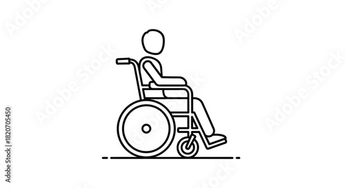 Simple line drawing of a person in a wheelchair icon for accessibility and inclusive design promoting understanding and support for disability awareness, Generative AI