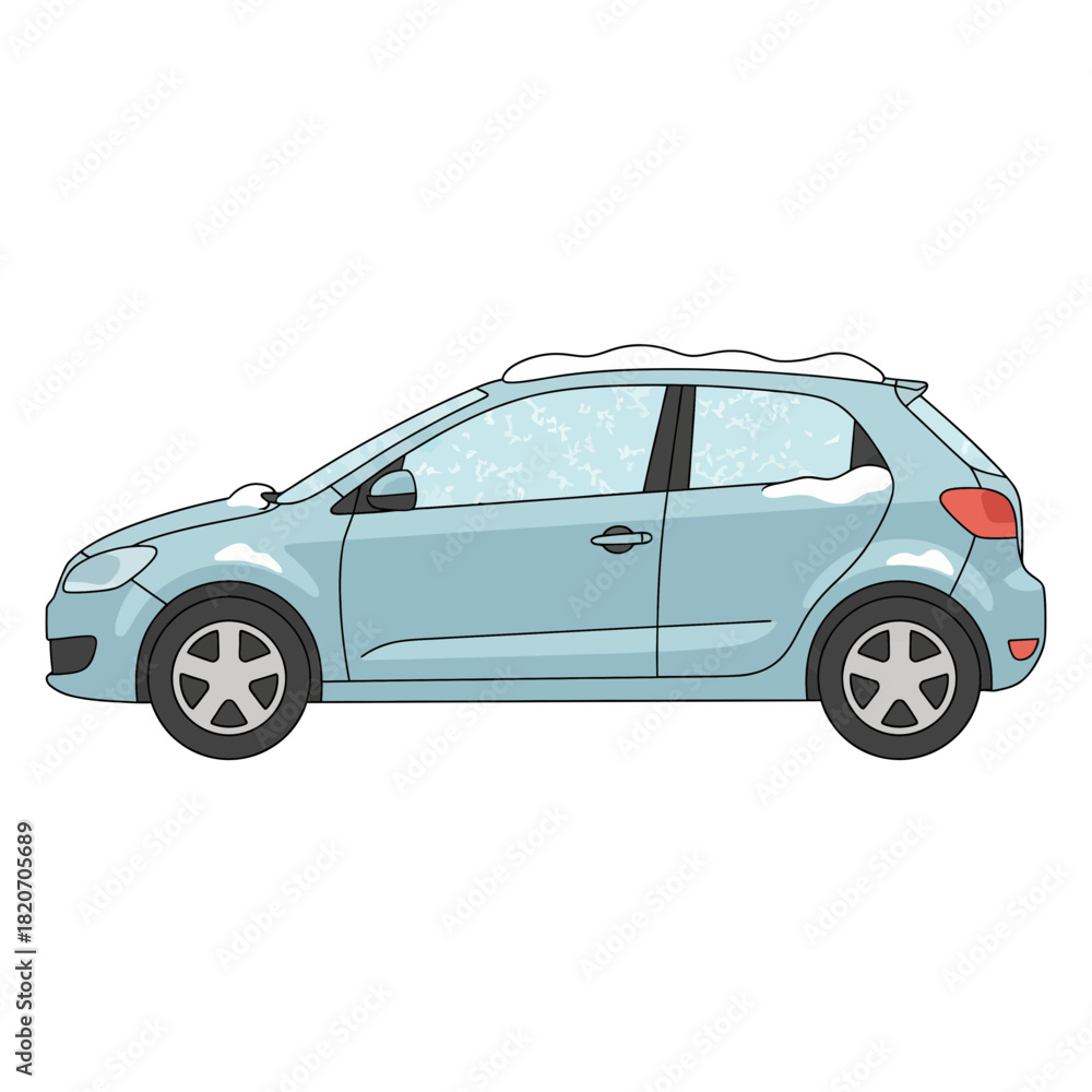 Fototapeta premium Realistic Winter Hatchback Car Flat Vector Illustration