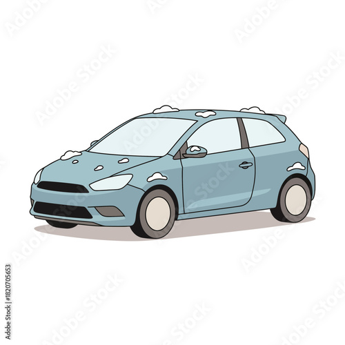 Realistic Winter Hatchback Car Flat Vector Illustration