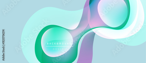 Abstract fluid shapes, pastel colors blend. Modern design, smooth gradients create dynamic composition. Light background enhances visual appeal.
