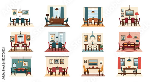 Variety of Colorful Dining Room Designs Illustrations of Interior Styles