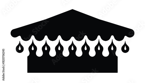 A black silhouette of a roof with water droplets falling from it