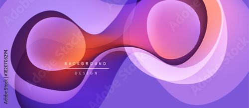 Abstract flowing shapes, purple hues dominate. Modern design elements create dynamic visual impact. Gradient colors blend seamlessly.