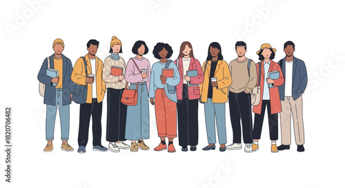 Diverse Group of Students Standing Together, Ready for Education