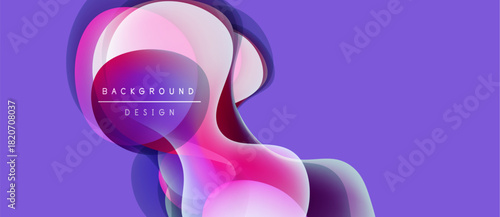 Abstract fluid shapes overlap, creating vibrant purple, pink hues. Modern design element for backgrounds, presentations. Smooth gradients dominate composition.