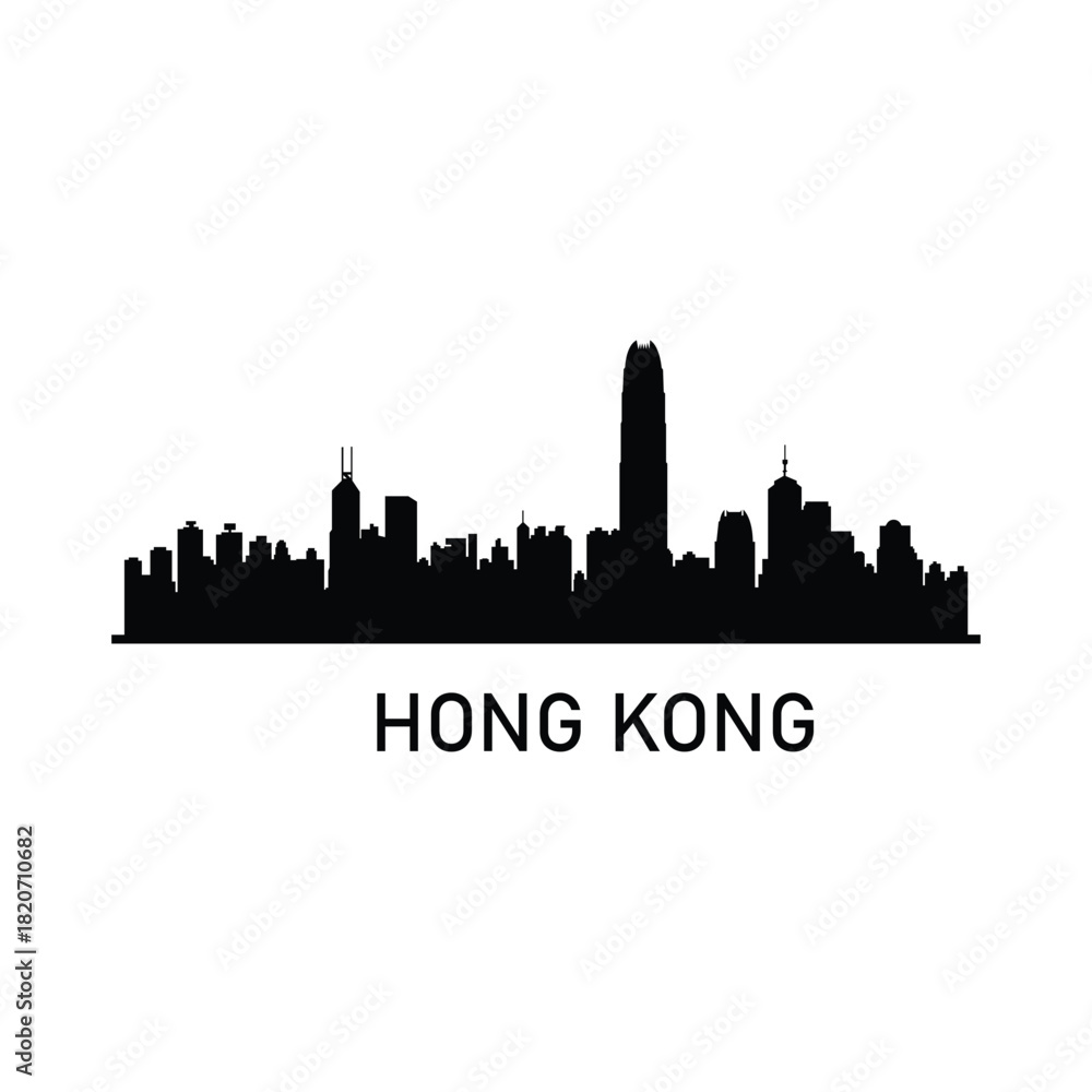 Naklejka premium Hong Kong Skyline Silhouette with Skyscrapers – China Cityscape Illustration