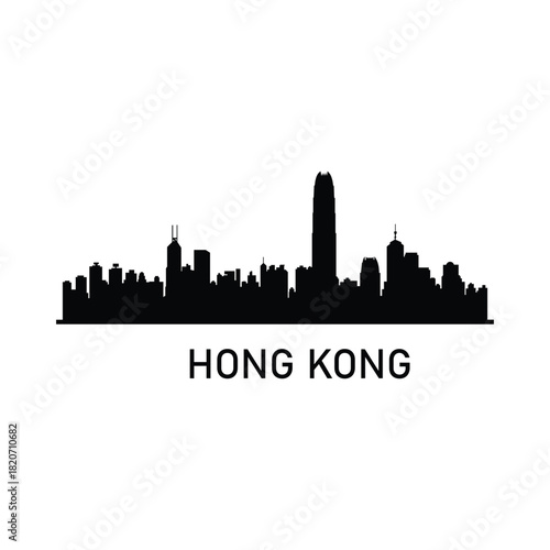 Hong Kong Skyline Silhouette with Skyscrapers – China Cityscape Illustration