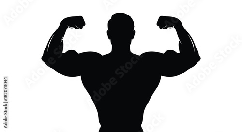 Powerful muscular man flexing strong biceps in silhouette against white background health and fitness concepts strength training goals body building, Generative AI.