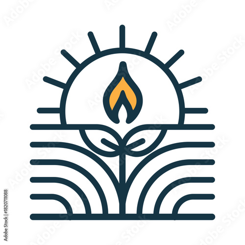 Minimalist Sunrise Emblem with Flame Leaf