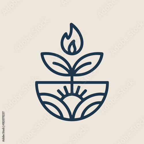 Minimalist Sunrise Emblem with Flame Leaf