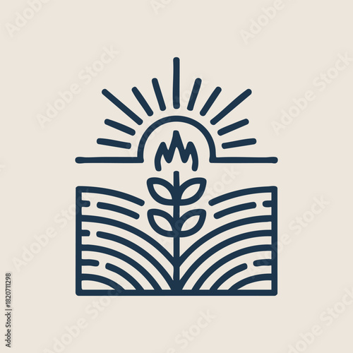 Minimalist Sunrise Emblem with Flame Leaf