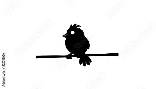 A black silhouette of a bird perched on a thin branch