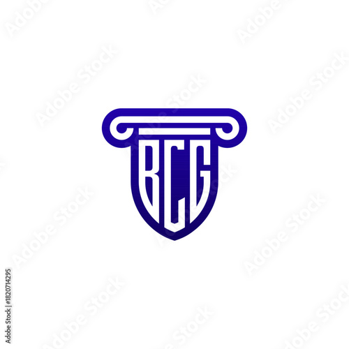 Abstract monogram logo template featuring initial letters arranged in a shield, topped with a classic Greek column capital for law or finance