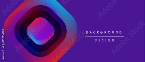 Abstract geometric design. Vibrant colors blend, creating layered effect. Purple dominates background, with red, blue highlights. Modern aesthetic.