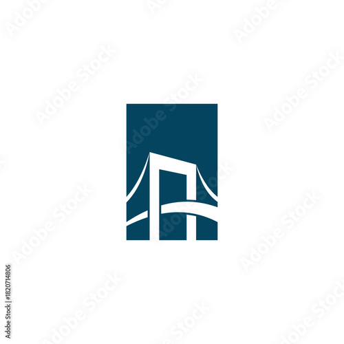 Modern geometric icon of a suspension bridge created with negative space, ideal for a corporate business identity or architectural firm logo