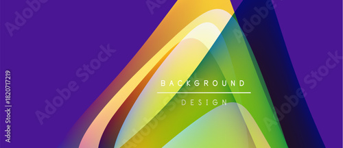 Abstract geometric shapes blend vibrant colors. Gradient design creates dynamic visual effect. Modern background suitable for presentations.