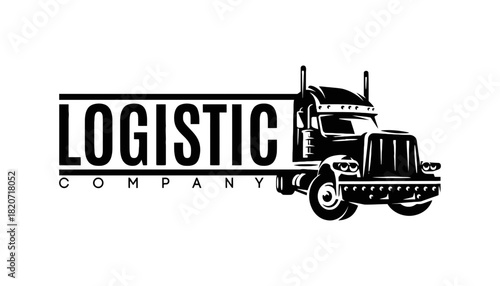 A black and white logo of a logistic company with a truck