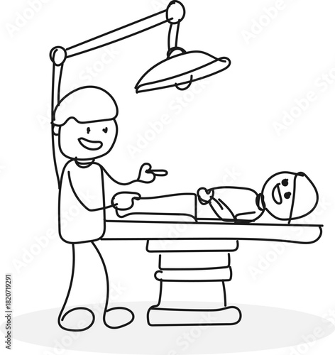 Surgical Procedure and Patient Care (vector draw with stick figure)