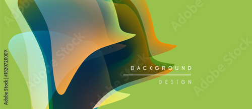 Abstract fluid shapes overlap, creating vibrant color gradients. Light green background complements design elements. Modern aesthetic.