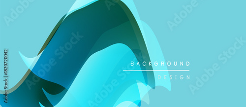 Abstract flowing shapes, turquoise hues, modern design. Gradient layers create depth, soft visual texture. Minimalist aesthetic.